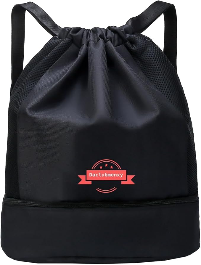 D&C Drawstring Backpack with Shoe Compartment - Water-Resistant Sports Bag & Gym Bag, basketball backpack