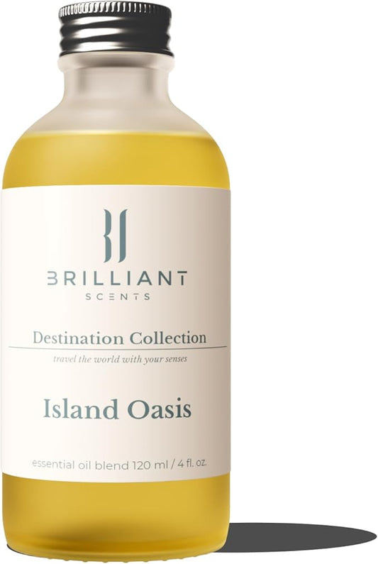 Island Oasis Fragrance Oil 120ml - Premium Diffuser Oil for Home, Office, Hotels - Long Lasting, Plant-Based, Meets IFRA Standards, USA-Made - Citrus, Chamomile, Patchouli