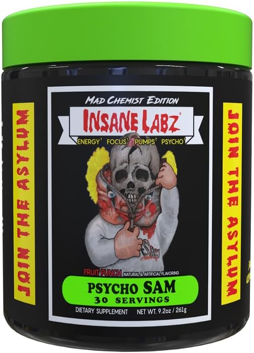Insane Labz Psycho Sam, High Stimulant Pre Workout Powder, 30 Srvgs (30 Servings (Pack of 1), Fruit Punch