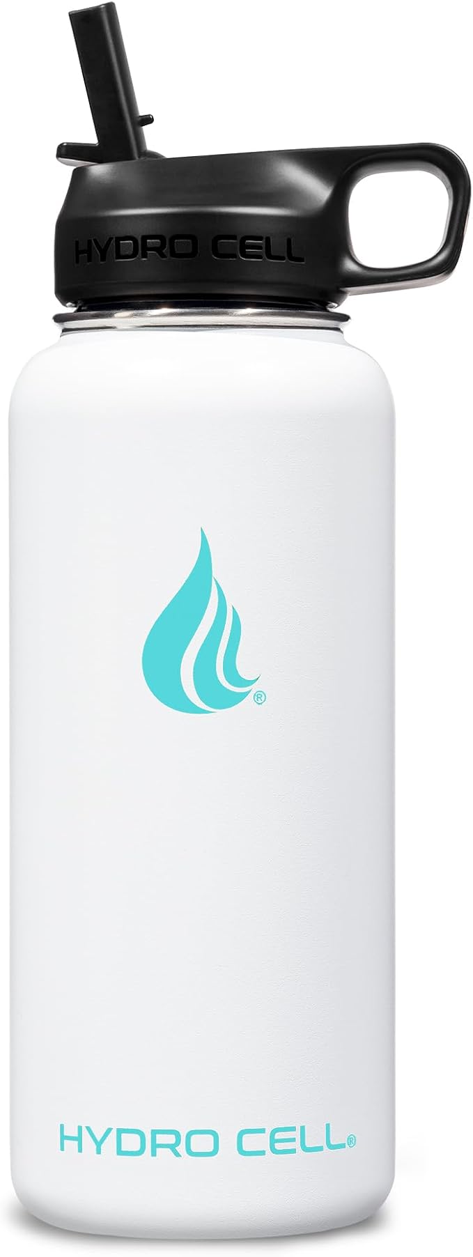 HYDRO CELL Stainless Steel Insulated Water Bottle with Straw - For Cold & Hot Drinks - Metal Vacuum Flask with Screw Cap and Modern Leakproof Sport Thermos for Adults (White 32oz)