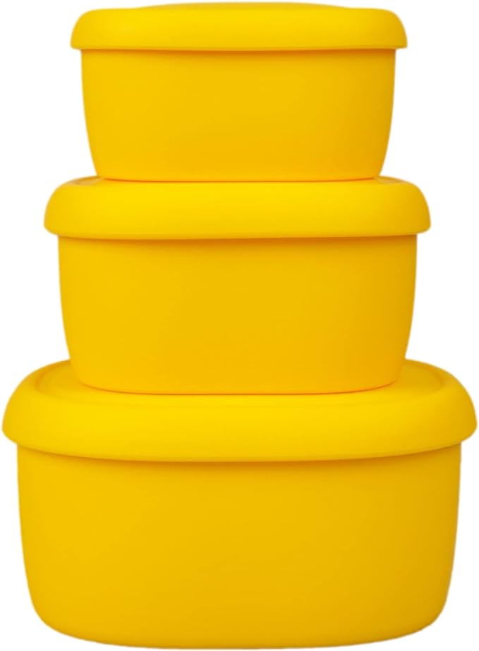 BLUE GINKGO Nesting Silicone Containers - Set of 3 Hard-Shell Silicone Food Storage Containers | BPA Free, Airtight, Dishwasher and Freezer Safe (6.7oz, 10oz, 20oz) - Yellow