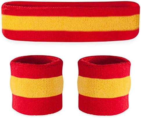 Suddora Striped Sweatband Set, Moisture Wicking 2 Wristbands and 1 Headband, Breathable Athletic Sweat Bands for Sports, Costumes & Cosplay, Matching Bands to Wear with Jersey