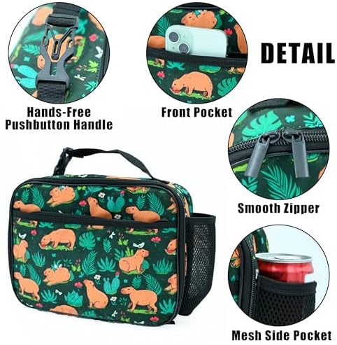 Capybaras Lunch Bag Insulated Reusable Lunch Box Kids Girls Boys Cooler Thermal Tote Bag For Men Women School Work Picnic