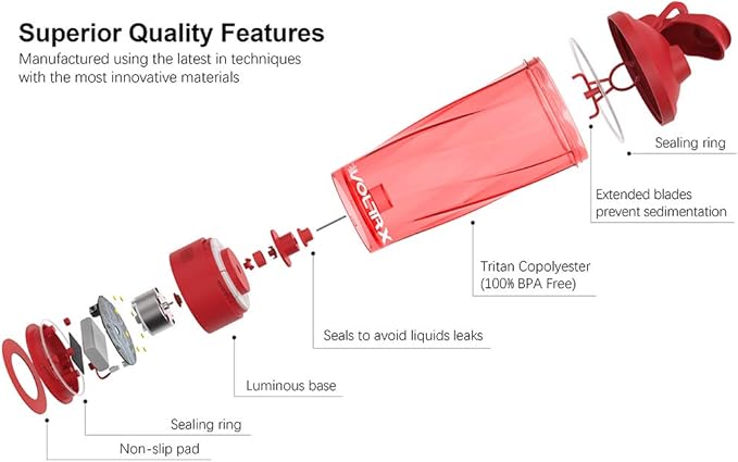 VOLTRX Premium Electric Protein Shaker Bottle, Made with Tritan - BPA Free - 24 oz Vortex Portable Mixer Cup/USB Rechargeable Shaker Cups for Protein Shakes