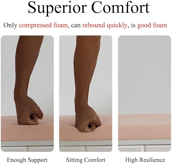 48 x 14 Inch Piano Bench Cushions for Indoor Furniture with Ties Non Slip Kitchen Dining Room Bench seat Cushion for Shoe Storage Ottoman Window Settee Pad, Khaki