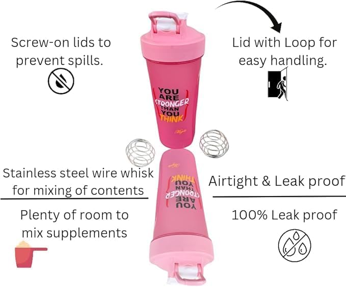 Blender Shaker Bottles for Protein, 28oz Portable Leakproof Pre-Workout Nutrition Water Bottle, BPA-Free Gym Protein Shaker for Sports & Outdoor Motivational Protein Shaker (Blue/Pink)