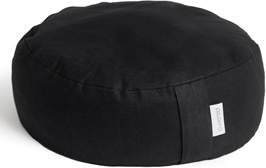 Meditation Cushion - 15" Buckwheat Pillow with Removable Cotton Cover and Carry Handle - Round Floor Cushion for Yoga, Meditation, Pilates, and Floor Sitting - Meditation Pillow by Cuvered