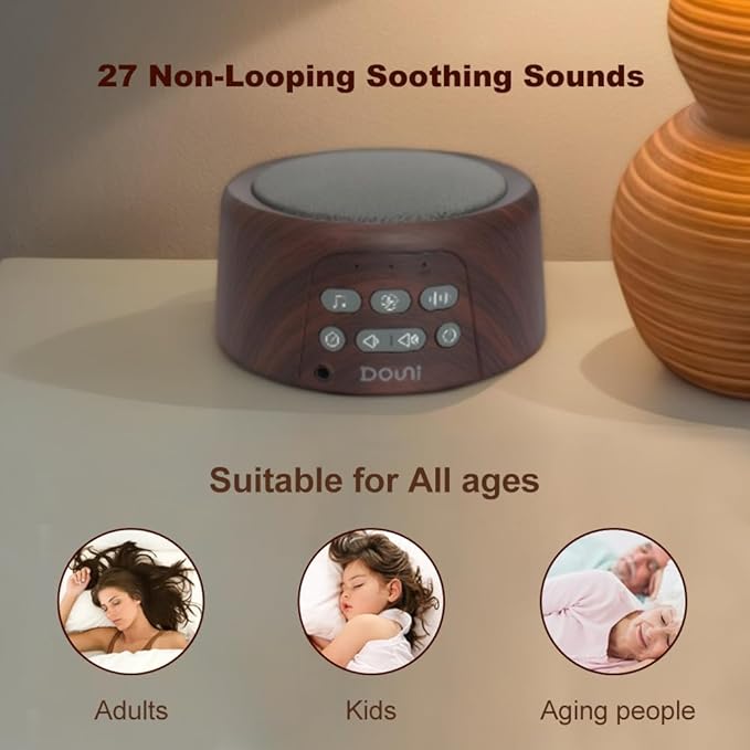 White Noise Machine - Sleep Sound Machine with Soothing Sounds Timer & Memory Function for Sleeping & Relaxation, Sleep Therapy for Kid, Adult, Nursery, Home, Office, Travel. Brown Wood Grain