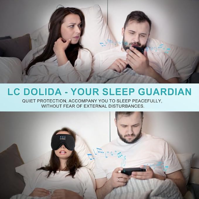 LC-dolida Sleep Headphones, 3D Sleep Mask Bluetooth Wireless, Sleeping Headphones for Side Sleepers Sleep Eye Mask Music Weighted Sleeping Mask Meditation Gifts for Men Women (Black)