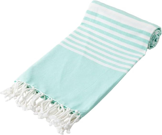 Extra Large Turkish Beach Towels - Sandproof, Lightweight, Thin & Quickdry Beach Towel Wrap - Made from 100% Organic Cotton Fouta Towels - Oversized Turkish Towels for Beach Trip - Aqua (71"x37")