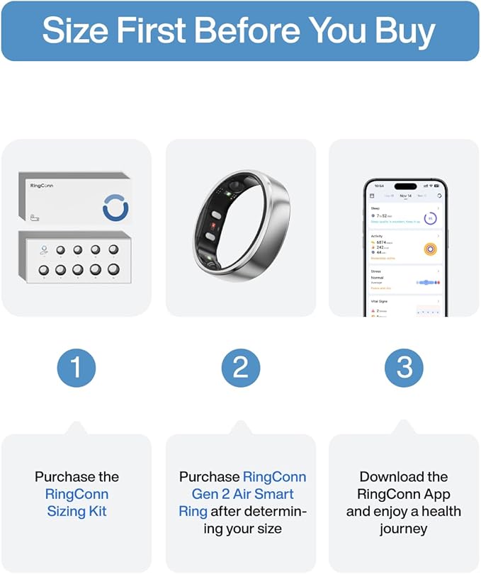 RingConn Gen 2 Air, Ultra-Thin AI Smart Ring, 10-Day Battery Life, Fitness/Sleep/Stress/HR Tracker for Women&Men, No App Fee for Standard Features, iOS & Android Compatible (Size 9, Galaxy Sliver)