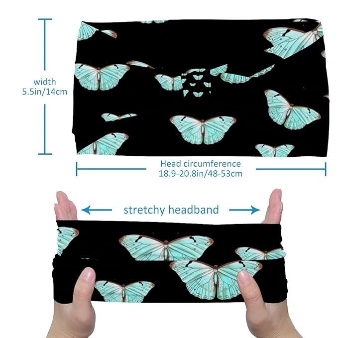 Women's Headband Yoga Workout Exercise Headbands Elastic Hair Band for Women’s Hair, Butterfly on Black Background