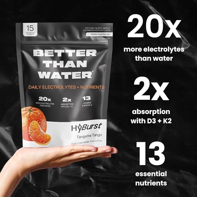 Electrolyte & Vitamin Supplement Powder, Drink Mix with B12, L-Theanine, D3, K2, Zinc, Magnesium, Potassium, Supports Calm Focus & Energy, Tangerine Tango, 15 Pack