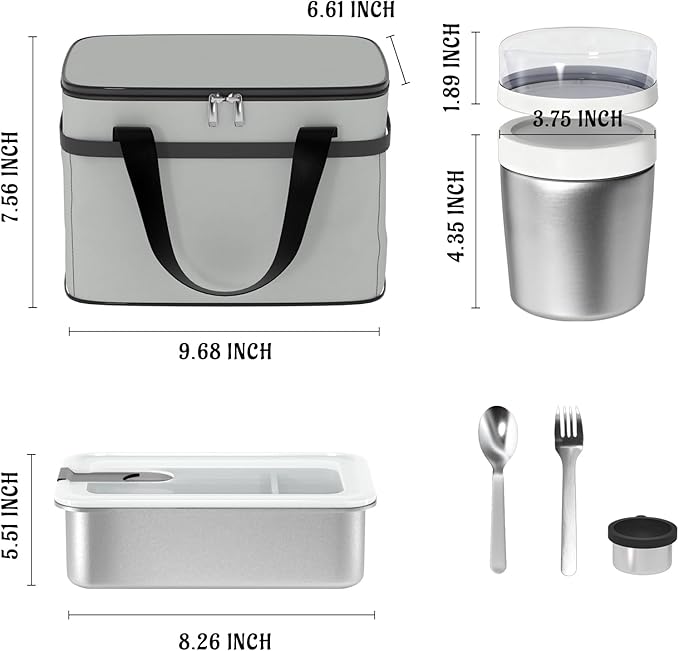 Stainless Steel Bento Lunch Box Set for Adult - 42oz Leak-Proof Bento Lunch Box Container with Thermo, Insulated Bag for Work Travel Dining Out