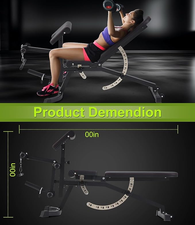 Adjustable Weight Bench for Home Gym, Decline Flat Incline Bench with Leg Extension & Preacher Curl Attachment for Bench Press, Sit Up, Leg Curl & Ab Workout