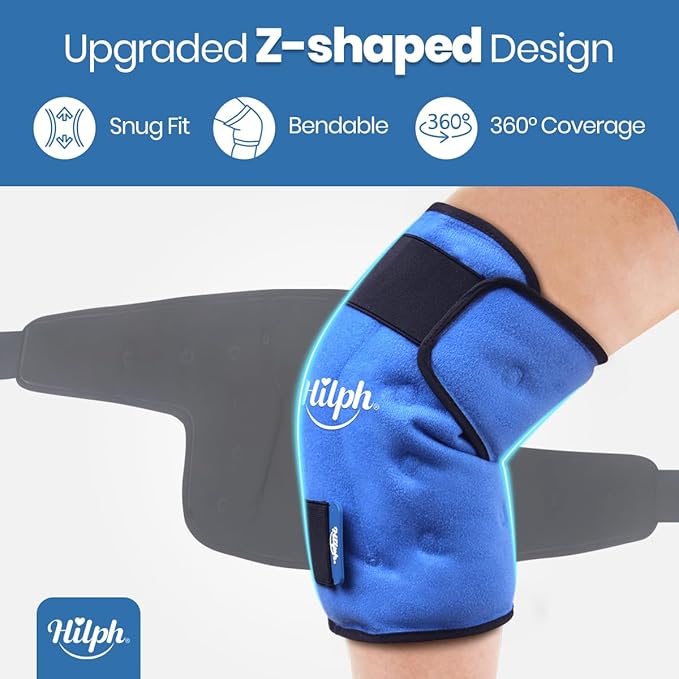 Hilph Knee Ice Pack for Replacement Surgery - Bendable & Adjustable Hot Cold Therapy Gel Ice Pack Wrap Around Entire Knee for Injuries, Swelling, Meniscus Tear, ACL, Easy to Wear, Blue