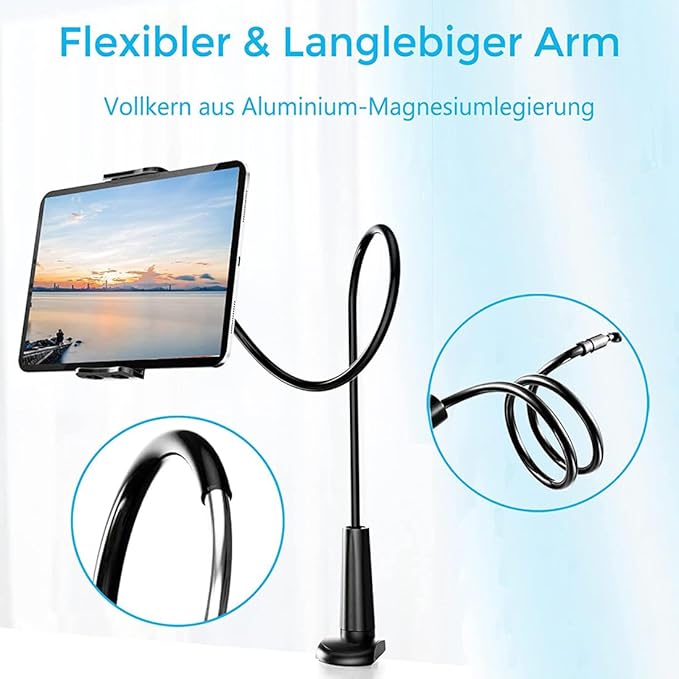 Gooseneck Tablet Holder,Tablet Stand for Bed Gooseneck Mount Flexible Arm 360 Clip,Flexible Arm Clip Tablet Mount Compatible with iPad mini Pro Air, Switch, Samsung Galaxy Tabs,More 4.7-10.1"
