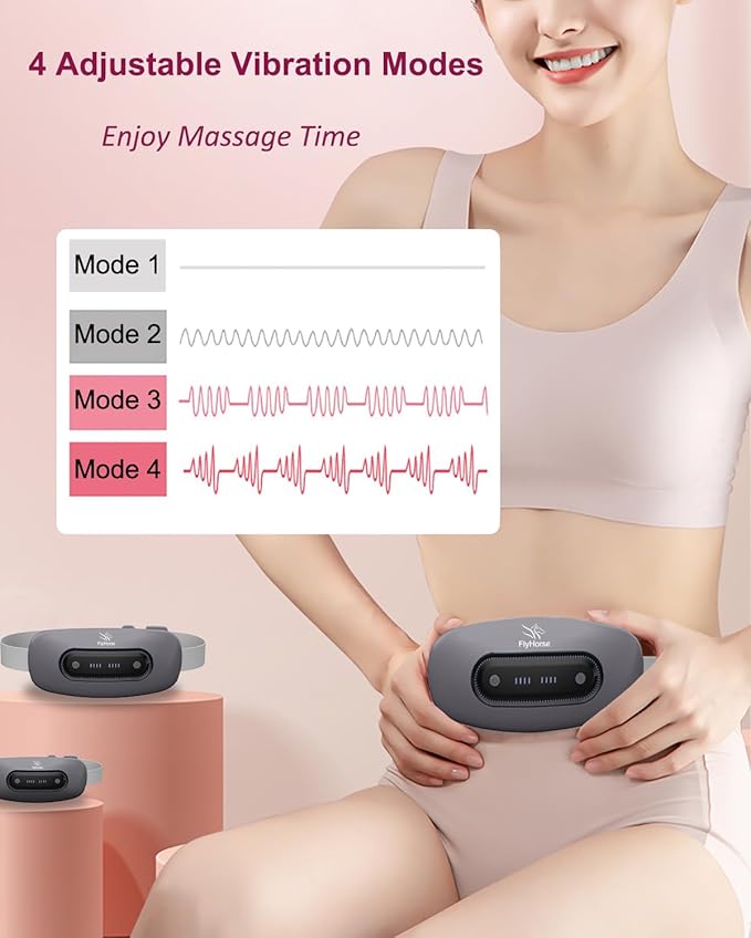 Electric Heating Pad,Portable Cordless Menstrual Heating Pad with 4 Heat Levels and 4 Massage Modes, Fast Large Heating Belly Wrap Belt(Grey)