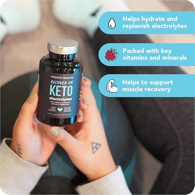 Vitamin Bounty Recover On Keto Electrolytes - Keto Supplements, Electrolytes Pills, Electrolyte Supplement, Keto Vitamins, Sugar Free Hydration, Boost Energy, GLP 1 Support- 60 Capsules