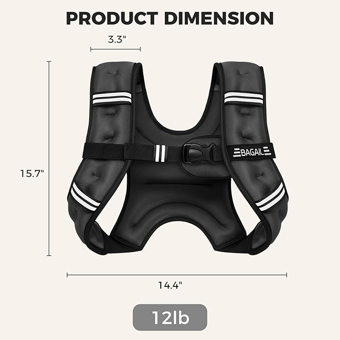 BAGAIL Weighted Vest, 5lbs/8lbs/10lbs/12lbs/15lbs/20lbs/25lbs/30lbs Weight Vest with Detachable Phone Pouch, Rucking Vest for Women, Men, Walking, Weight Loss, Training, Running