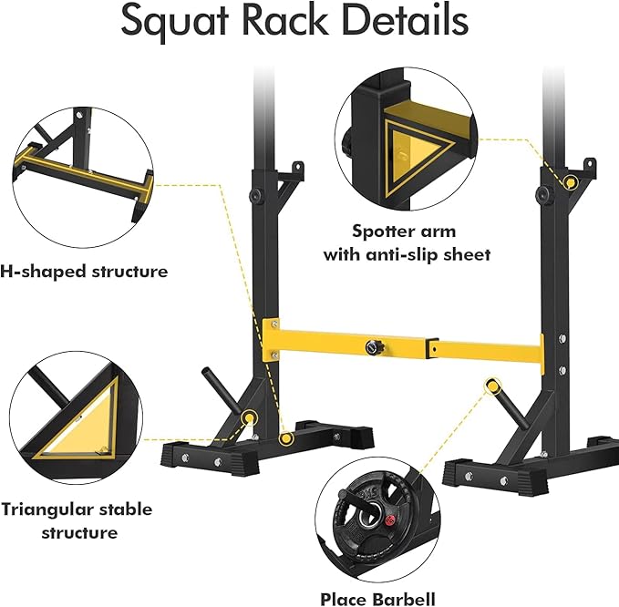 BangTong&Li Squat Rack Stand,Barbell Rack,Bench Press Rack Stand Home Gym Adjustable Weight Rack 550Lbs