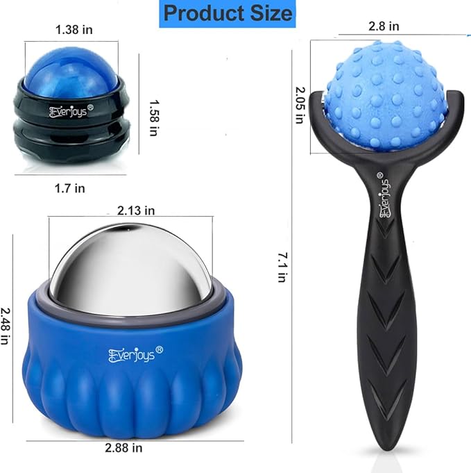Everjoys Massage Ball Roller Set– Ice Cold and Hot for Deep Tissue and Sore Muscle Relief of Stiffness and Stress, Body, Neck, Back, Face, Eyes,Plantar, Foot