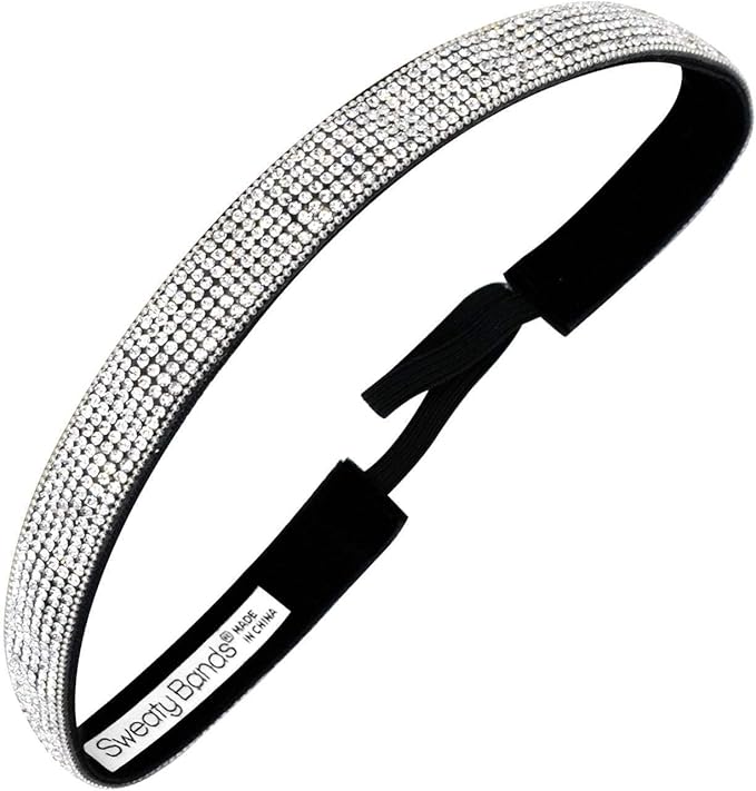 Sweaty Bands Womens Girls Headband - Non-Slip, Velvet-Lined Sparkle Hairband - Bling It Girl's Best Friend Silver 5/8-Inch