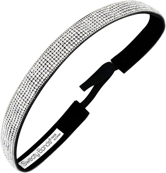 Sweaty Bands Womens Girls Headband - Non-Slip, Velvet-Lined Sparkle Hairband - Bling It Girl's Best Friend Silver 5/8-Inch