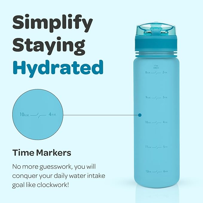 Hydracy Water Bottle with Time Marker -Large BPA Free Water Bottle & No Sweat Sleeve -Leak Proof Gym Bottle with Fruit Infuser Strainer & Times to Drink -Ideal for Fitness Sports & Outdoors