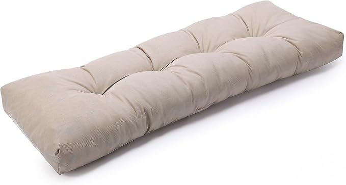 SUNROX LokGrip Non Slip Tufted Memory Foam Bench Cushion, FadeShield Water Resistant Durable Thicken Outdoor/Indoor Bench Seat Pads 51x16x4 inch, Husk Birch