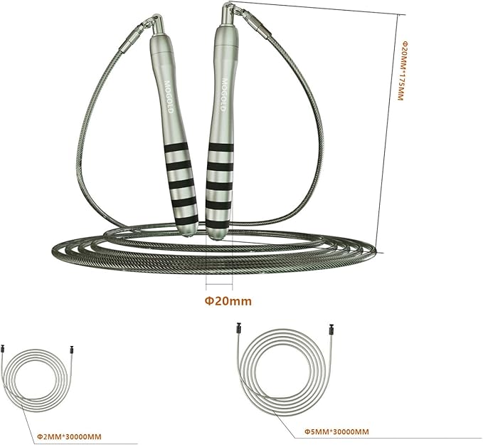 Speed Jump Rope with Weights - Interchangeable 2mm & 5mm Dual Cables Fast-Clip System for CrossFit, Double Unders, HIIT - Adjustable 9.8-10ft Speed Rope for Men/Women/Kids Home Gym