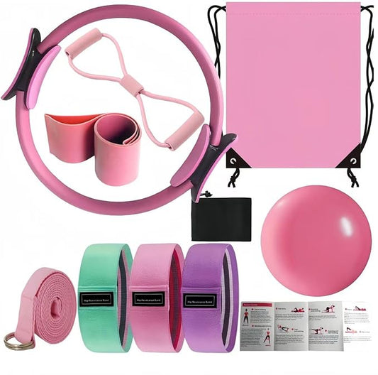Pilates Ring Set for Women, Home Workout Pilates Equipment with Resistance Bands, Magic Circle, Mini Ball, Pilates Starter Kit for Strength, Toning and Flexibility, Workout Guide Included