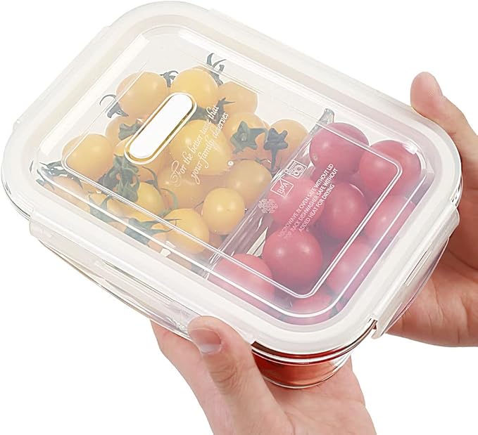 DAS TRUST 3 Pack Glass Food Storage Containers 2 Compartments Glass Meal Prep Containers with Lids for Adult Food Prep Containers with Divider Reusable Lunch Bento Box