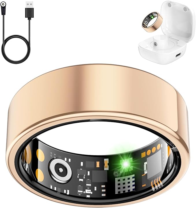Smart Health Ring for Women Men, Fitness Tracker Ring with Heart Rate, Blood Oxygen, Sleep Tracker, Step Tracker, No Subscription Fee, IP68 Waterproof Smart Ring for iPhone & Android (Rose Gold, 8#)
