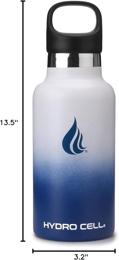 HYDRO CELL Stainless Steel Water Bottle with Straw & 2 Standard Mouth Lids (32oz 24oz 20oz 16oz) Keeps Liquids Hot or Cold w/Double Wall Vacuum Insulated Leak Proof Sport Design (Navy/White 16oz)
