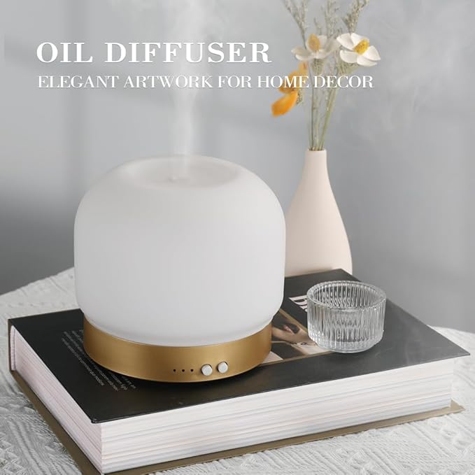 Essential Oil Diffusers for Large Room 280ml Aromatherapy Diffuser for Home - Glass Cover, 4 Timers, Auto Shut-Off, Adjustable Lights, No Beep