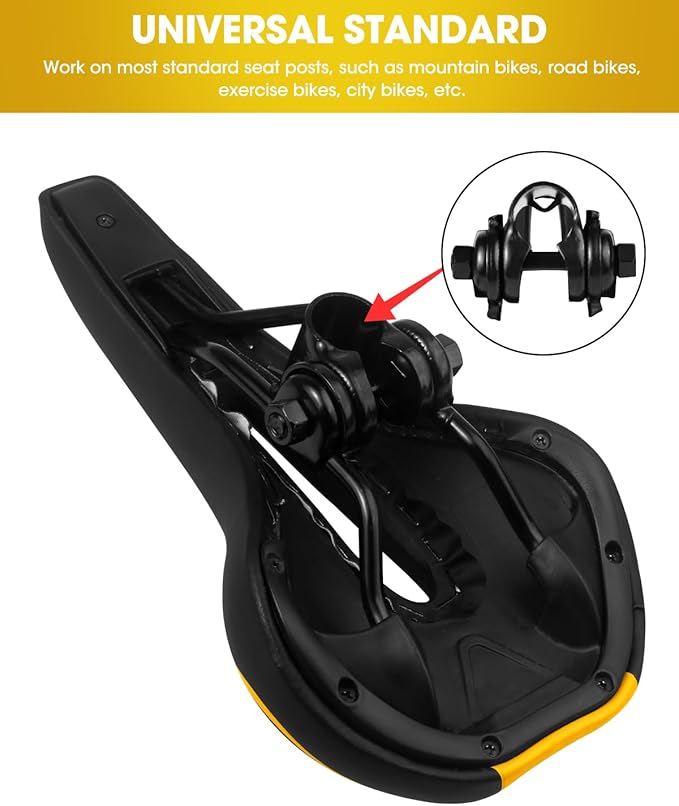 Gel Bike Seat for Men & Women, Mountain Bike Saddle, Comfortable Bicycle Seats, Soft Cushion Padded, Waterproof Saddles for Road, City, Exercise Bikes