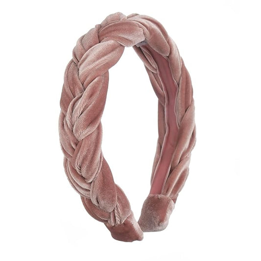 Madison Tyler Thick Headbands for Women | Pink Velvet Braided Cute Handmade Makeup Hair Band for Girls Thin Hair | Skincare and Boho Spring Headband for Washing Face