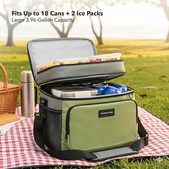 OVENTE Insulated Cooler Bag, Soft Lunch Bag for Men/Women with Leakproof Double Deck Compartment