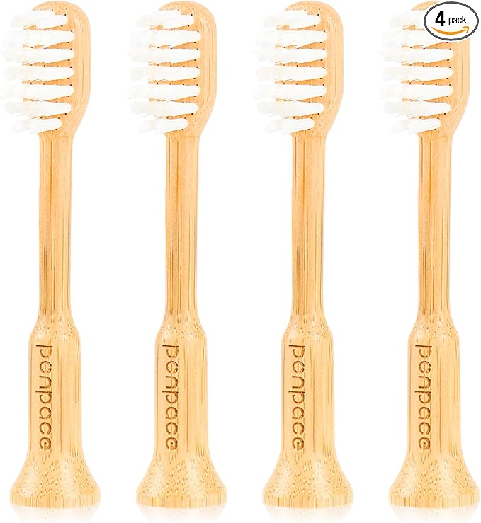 Bamboo Toothbrush Heads Compatible with Lumineux, Extra Soft Castor-Oil Bristles for Sensitive Teeth, Eco-Friendly & Gentle Cleaning