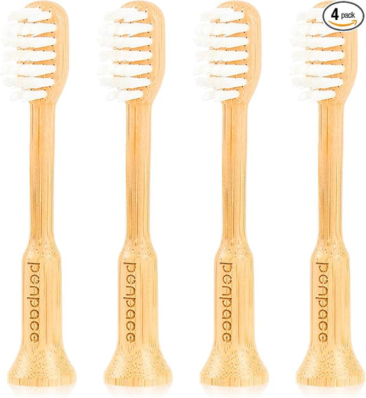 Bamboo Toothbrush Heads Compatible with Lumineux, Extra Soft Castor-Oil Bristles for Sensitive Teeth, Eco-Friendly & Gentle Cleaning