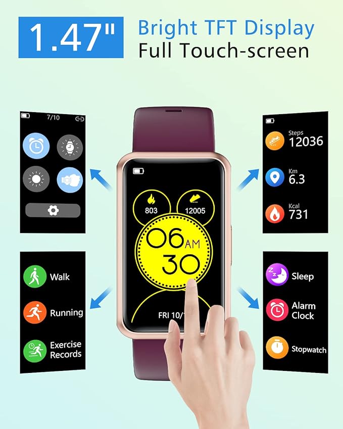 Fitness Tracker No Bluetooth No APP/Phone Required, Fitness Watch IP68 Waterproof with Steps Counter Sleep Tracker Alarm Clocks Stopwatch for Men Women Parents (Purple)