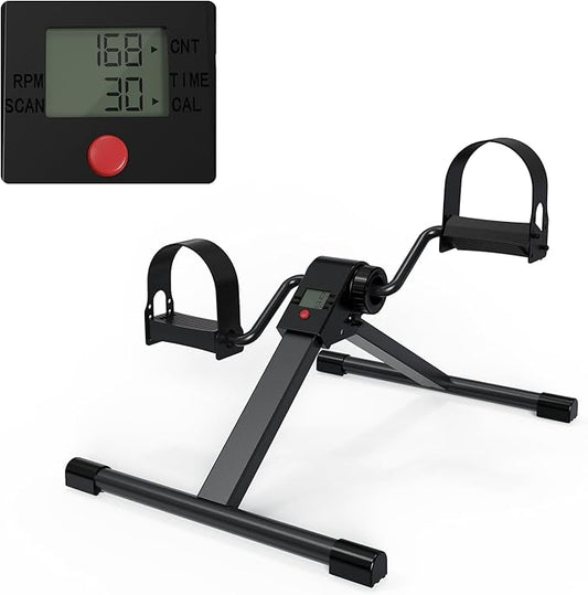 Folding Pedal Exerciser Under Desk Bike, Mini Exercise Bike for Arm/Leg Workout, Under Desk Cycle with Adjustable Resistance, Foot Exercise Machine with LCD Monitor