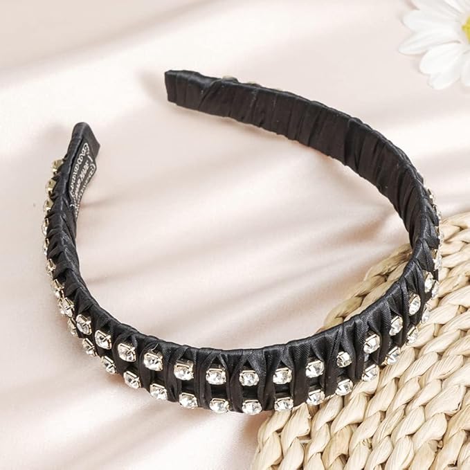 Madison Tyler Rhinestone Headbands for Women | Black Handmade Outdoor Jeweled Hair Band for Girls | Thin Hair and Thick Hair | Skincare and Boho Spring Headband for Women's hair