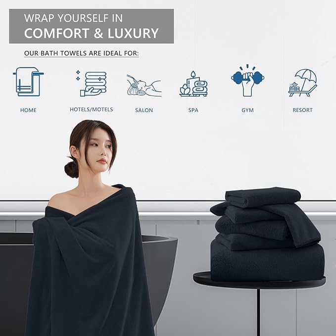 Extra Large Bath Sheet 4 Piece (35"x70")-Ultra Soft Oversized Bath Towel,Bath Sheet Set for Bathroom Hotel,Plush Highly Absorbent Quick Dry Shower Towel Set for Adults,Bath Towel Set Black