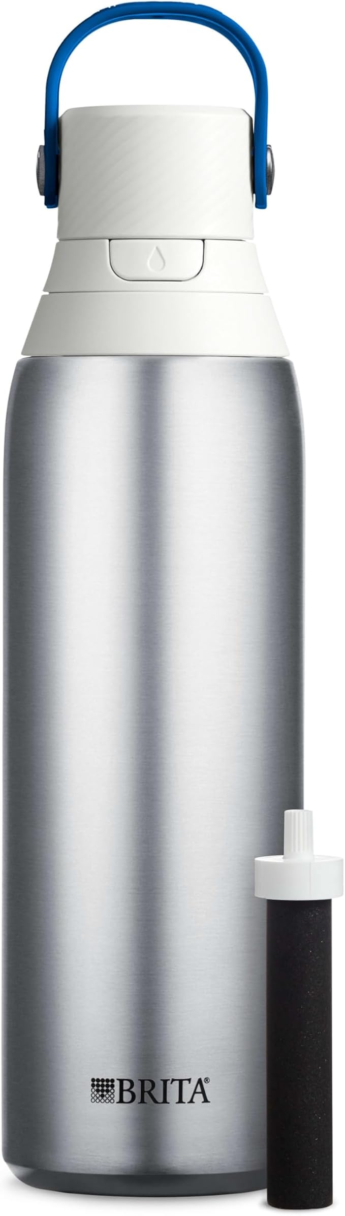 Brita Stainless Steel Premium Filtering Water Bottle, BPA-Free, Reusable, Insulated, Replaces 300 Plastic Water Bottles, Filter Lasts 2 Months or 40 Gallons, Includes 1 Filter, Stainless - 20 oz.