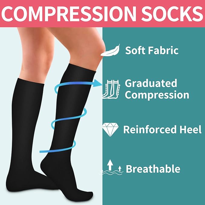 Copper Compression Socks for Women and Men(6 Pairs)-Best Support for Running, Athletic, Nursing, Travel