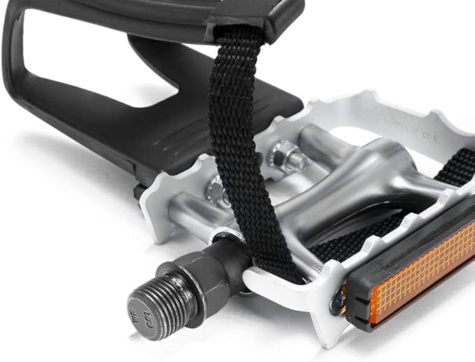 Bike Pedals with Clips and Straps for Outdoor Cycling and Indoor Stationary Bike 9/16-Inch Spindle Resin/Alloy Bicycle Pedals