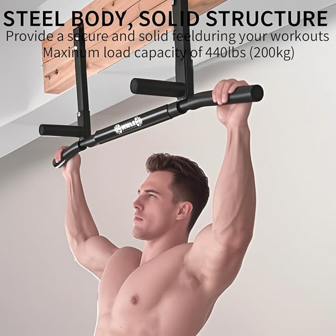 Joist Mounted Pull Up Bar, Ceiling Mount Chin Up Bar for Home Gym, Beam, Rafter, Easy installation, 42" Wide Bar