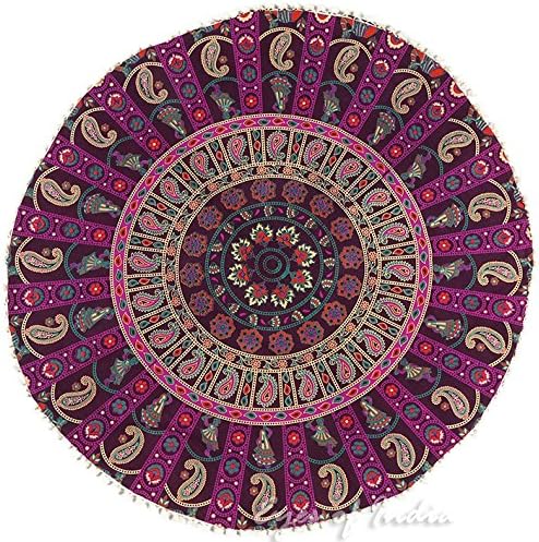 Eyes of India - 32" Purple Burgundy Floor Meditation Pillow Cushion Seating Throw Cover Mandala Hippie Round Colorful Decorative Bohemian Accent Boho Chic Dog Bed Indian Handmade Cover ONLY